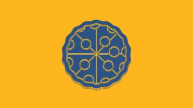 Blue Pizza icon isolated on orange background. Fast food menu. 4K Video motion graphic animation .