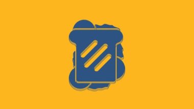 Blue Sandwich icon isolated on orange background. Hamburger icon. Burger food symbol. Cheeseburger sign. Street fast food menu. 4K Video motion graphic animation .