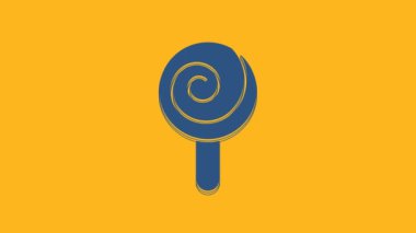 Blue Lollipop icon isolated on orange background. Candy sign. Food, delicious symbol. 4K Video motion graphic animation .