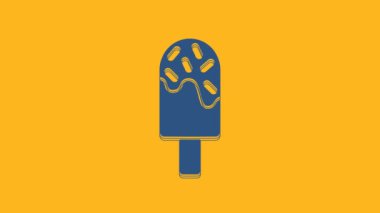 Blue Ice cream icon isolated on orange background. Sweet symbol. 4K Video motion graphic animation .