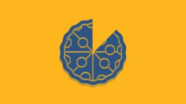 Blue Pizza icon isolated on orange background. Fast food menu. 4K Video motion graphic animation .