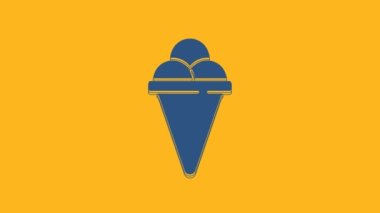 Blue Ice cream in waffle cone icon isolated on orange background. Sweet symbol. 4K Video motion graphic animation .