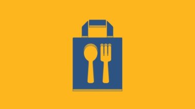 Blue Online ordering and fast food delivery icon isolated on orange background. 4K Video motion graphic animation .
