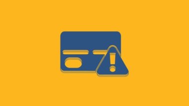 Blue Credit card icon isolated on orange background. Online payment. Cash withdrawal. Financial operations. Shopping sign. 4K Video motion graphic animation .