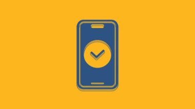 Blue Smartphone, mobile phone icon isolated on orange background. 4K Video motion graphic animation .