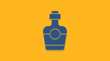 Blue Tequila bottle icon isolated on orange background. Mexican alcohol drink. 4K Video motion graphic animation .