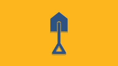 Blue Shovel icon isolated on orange background. Gardening tool. Tool for horticulture, agriculture, farming. 4K Video motion graphic animation .