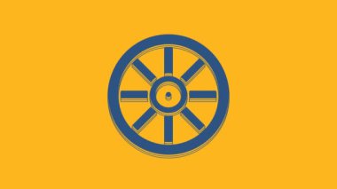 Blue Old wooden wheel icon isolated on orange background. 4K Video motion graphic animation .