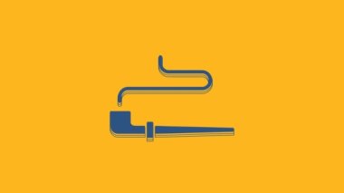 Blue Native American indian smoking pipe icon isolated on orange background. 4K Video motion graphic animation .