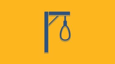 Blue Gallows rope loop hanging icon isolated on orange background. Rope tied into noose. Suicide, hanging or lynching. 4K Video motion graphic animation .