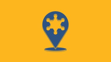 Blue Hexagram sheriff icon isolated on orange background. Police badge icon. 4K Video motion graphic animation .