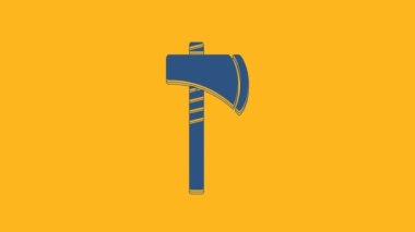 Blue Native american tomahawk axe icon isolated on orange background. 4K Video motion graphic animation .