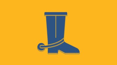 Blue Cowboy boot icon isolated on orange background. 4K Video motion graphic animation .