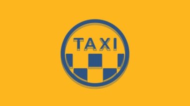 Blue Taxi car roof icon isolated on orange background. 4K Video motion graphic animation .