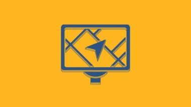 Blue Gps device with map icon isolated on orange background. 4K Video motion graphic animation .
