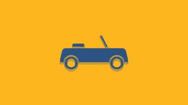 Blue Car icon isolated on orange background. Front view. 4K Video motion graphic animation .