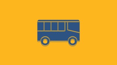 Blue Bus icon isolated on orange background. Transportation concept. Bus tour transport sign. Tourism or public vehicle symbol. 4K Video motion graphic animation .