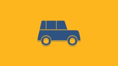 Blue Car icon isolated on orange background. Front view. 4K Video motion graphic animation .