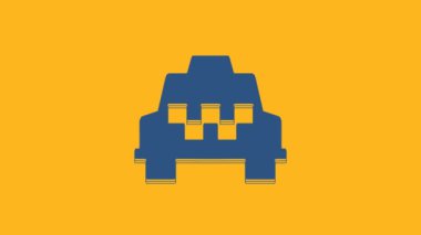 Blue Taxi car icon isolated on orange background. 4K Video motion graphic animation .