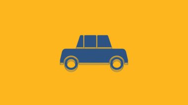 Blue Car icon isolated on orange background. Front view. 4K Video motion graphic animation .