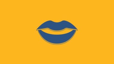 Blue Smiling lips icon isolated on orange background. Smile symbol. 4K Video motion graphic animation .