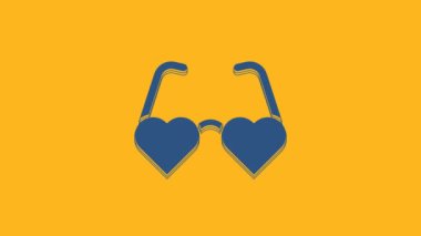 Blue Heart shaped love glasses icon isolated on orange background. Suitable for Valentine day card design. 4K Video motion graphic animation .