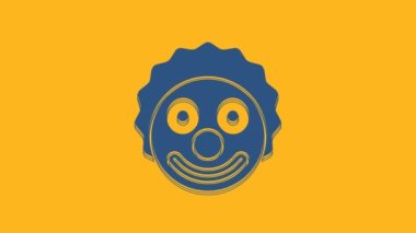 Blue Clown head icon isolated on orange background. 4K Video motion graphic animation .