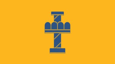 Blue Attraction carousel icon isolated on orange background. Amusement park. Childrens entertainment playground, recreation park. 4K Video motion graphic animation .