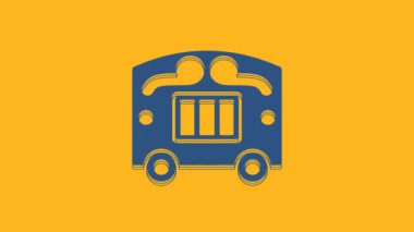 Blue Circus wagon icon isolated on orange background. Circus trailer, wagon wheel. 4K Video motion graphic animation .