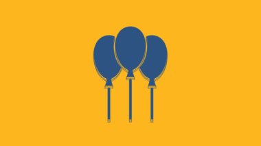 Blue Balloons with ribbon icon isolated on orange background. 4K Video motion graphic animation .