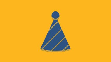 Blue Party hat icon isolated on orange background. Birthday hat. 4K Video motion graphic animation .