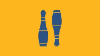 Blue Bowling pin icon isolated on orange background. Juggling clubs, circus skittles. 4K Video motion graphic animation .