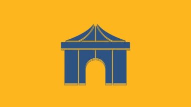Blue Circus tent icon isolated on orange background. Carnival camping tent. Amusement park. 4K Video motion graphic animation .