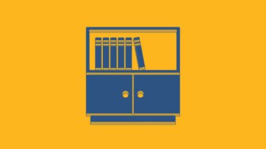 Blue Library bookshelf icon isolated on orange background. 4K Video motion graphic animation .