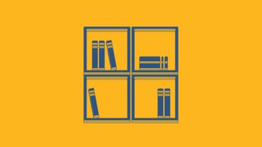 Blue Shelf with books icon isolated on orange background. Shelves sign. 4K Video motion graphic animation .