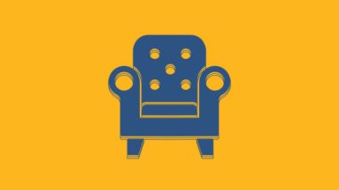 Blue Armchair icon isolated on orange background. 4K Video motion graphic animation .