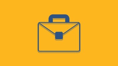 Blue Briefcase icon isolated on orange background. Business case sign. Business portfolio. 4K Video motion graphic animation .