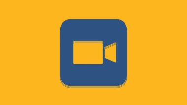 Blue Camera icon isolated on orange background. Video camera. Movie sign. Film projector. 4K Video motion graphic animation .
