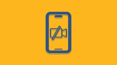 Blue Video camera Off on mobile screen icon isolated on orange background. No video. 4K Video motion graphic animation .
