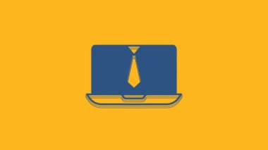 Blue Video chat conference icon isolated on orange background. Online meeting work form home. Remote project management. 4K Video motion graphic animation .