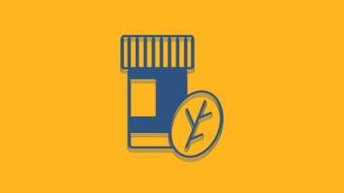 Blue Vitamin complex of pill capsule icon isolated on orange background. Healthy lifestyle. 4K Video motion graphic animation .