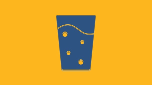 Blue Glass Water Icon Isolated Orange Background Soda Glass Video — 비디오