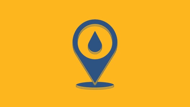 Blue Water Drop Location Icon Isolated Orange Background Video Motion — Stock video