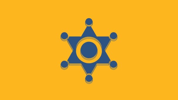 Blue Hexagram Sheriff Icon Isolated Orange Background Police Badge Icon — Stock video