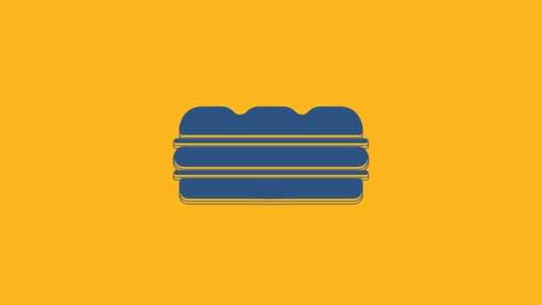 Ikona Blue Sandwich Odizolowana Pomarańczowym Tle Ikona Hamburgera Symbol Jedzenia — Wideo stockowe
