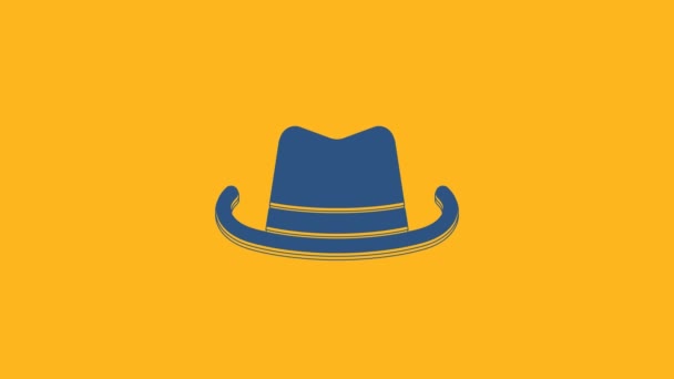 Blue Western Cowboy Hat Icon Isolated Orange Background Video Motion — Vídeos de Stock