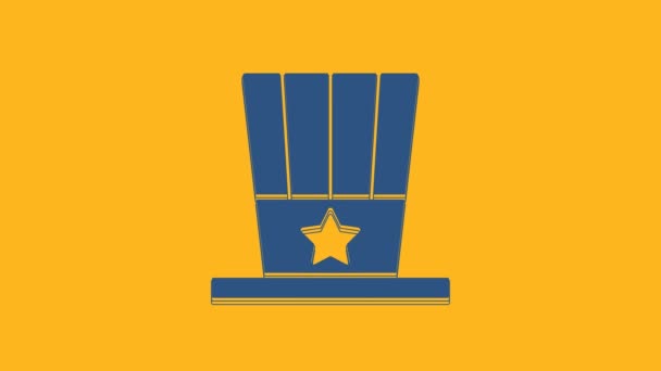 Blue Patriotic American Top Hat Icono Aislado Sobre Fondo Naranja — Vídeo de stock