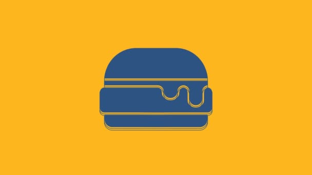 Niebieski Burger Ikona Izolowane Pomarańczowym Tle Ikona Hamburgera Znak Kanapki — Wideo stockowe