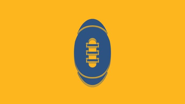 Blue American Football Ball Icon Isolated Orange Background Rugby Ball — Vídeos de Stock