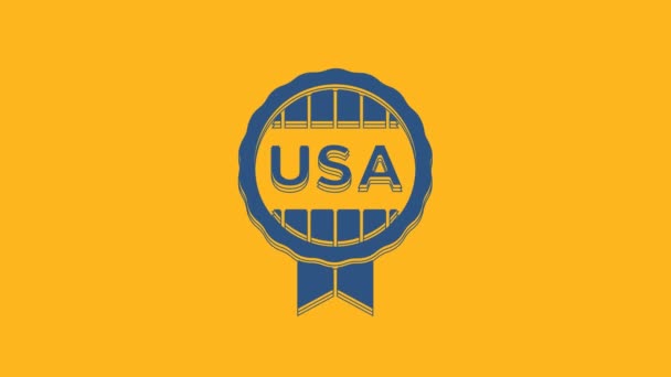 Blue Medal Star Icon Isolated Orange Background Winner Achievement Sign — Video Stock